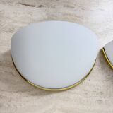 Pair of Limburg Glashütte wall lamp sconce opaline glass with golden detail