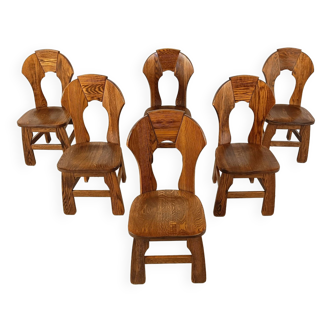 Vintage brutalist dining chairs, set of 6 - 1960s