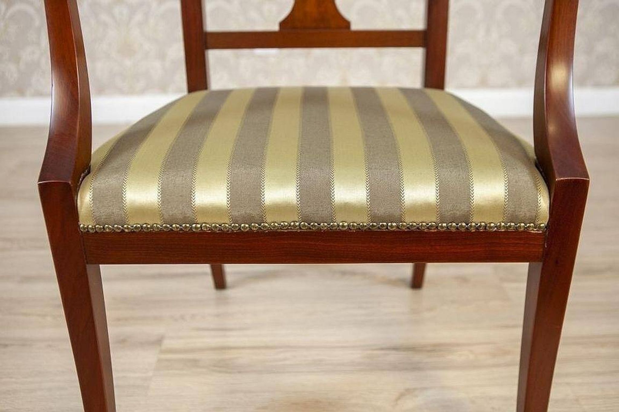 Set of Armchairs in Classicizing Forms in Striped Upholstery, 1990s