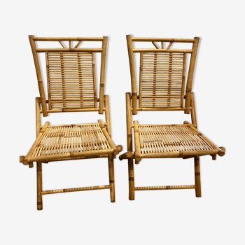 Paire de chaises pliables en rotin vintage