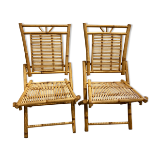 Pair of vintage rattan folding chairs