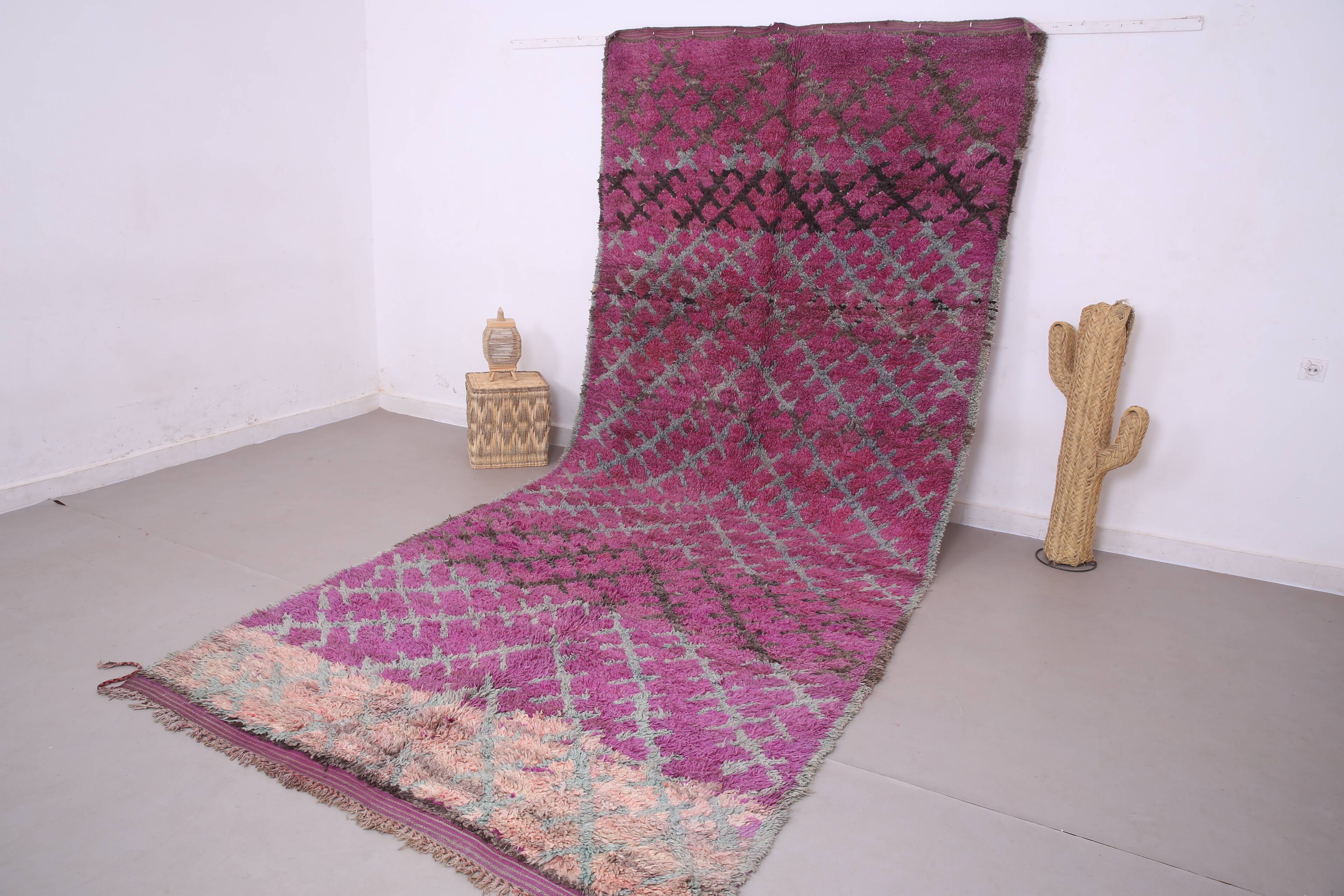 Purple Vintage Moroccan Rug 185 x 437 cm - Large Berber Wool Rug Handmade