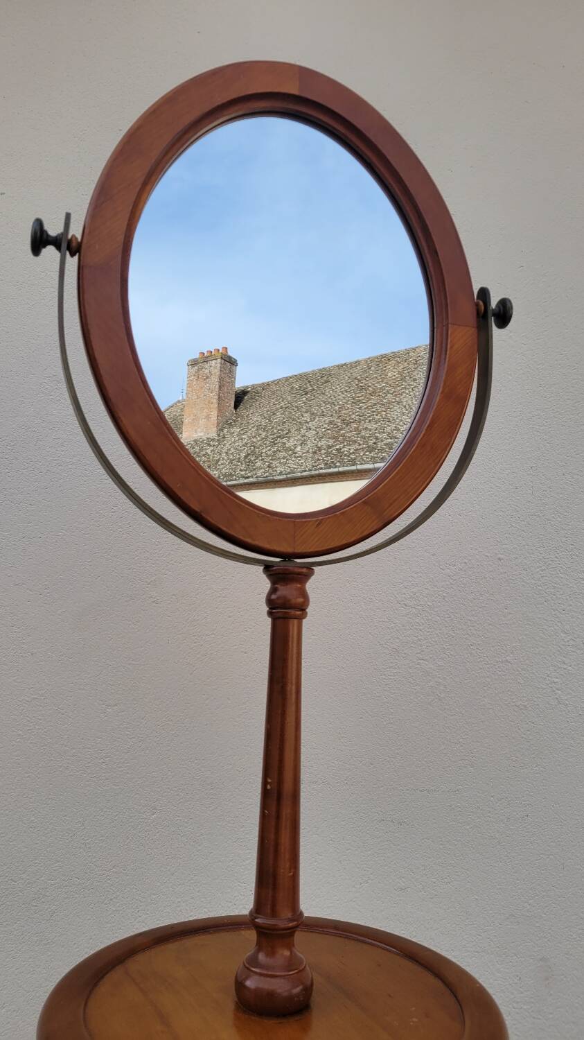 Tripod base psyché barber mirror in cherry wood with a system