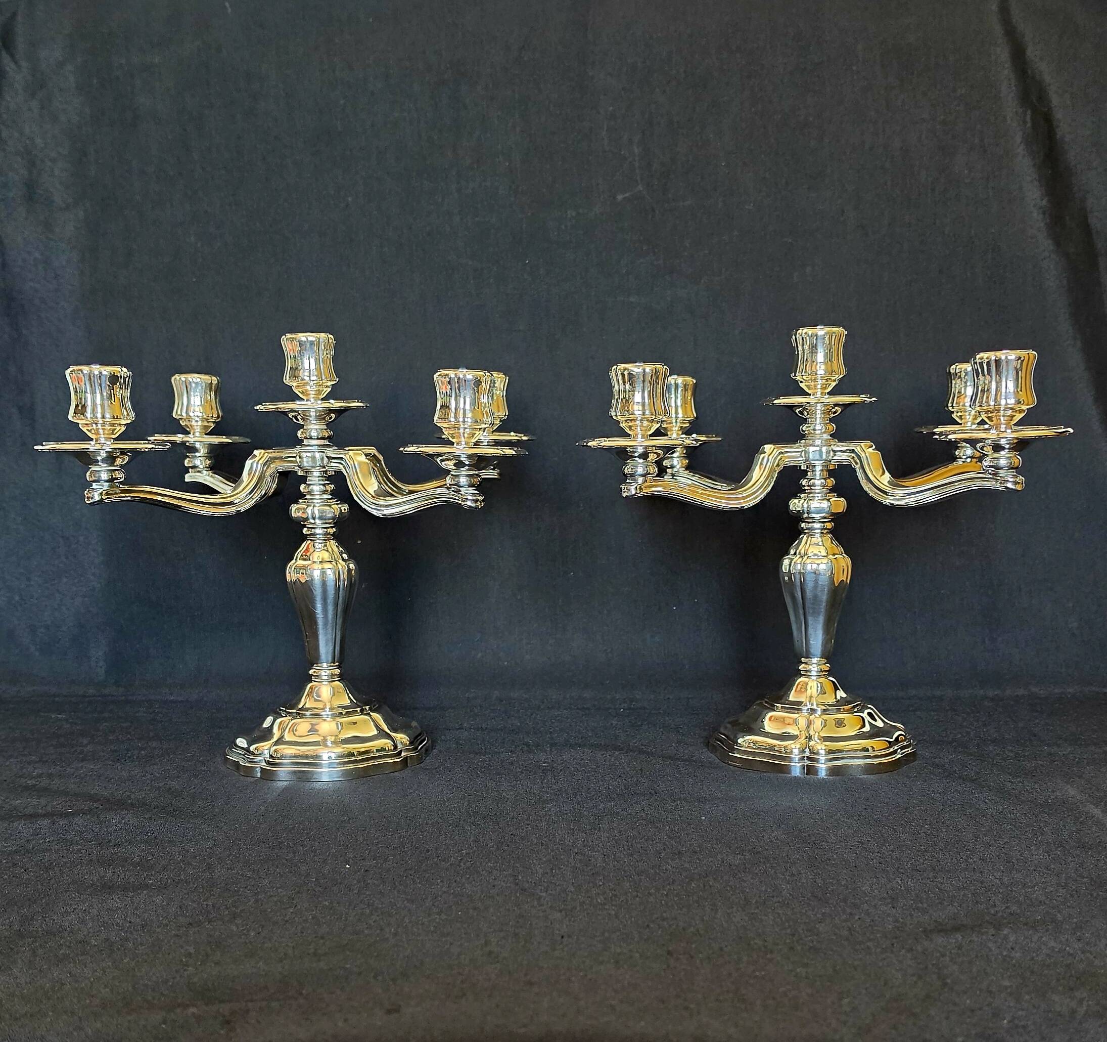 Exceptional pair of table candlesticks in fine silver, St. Médard Paris