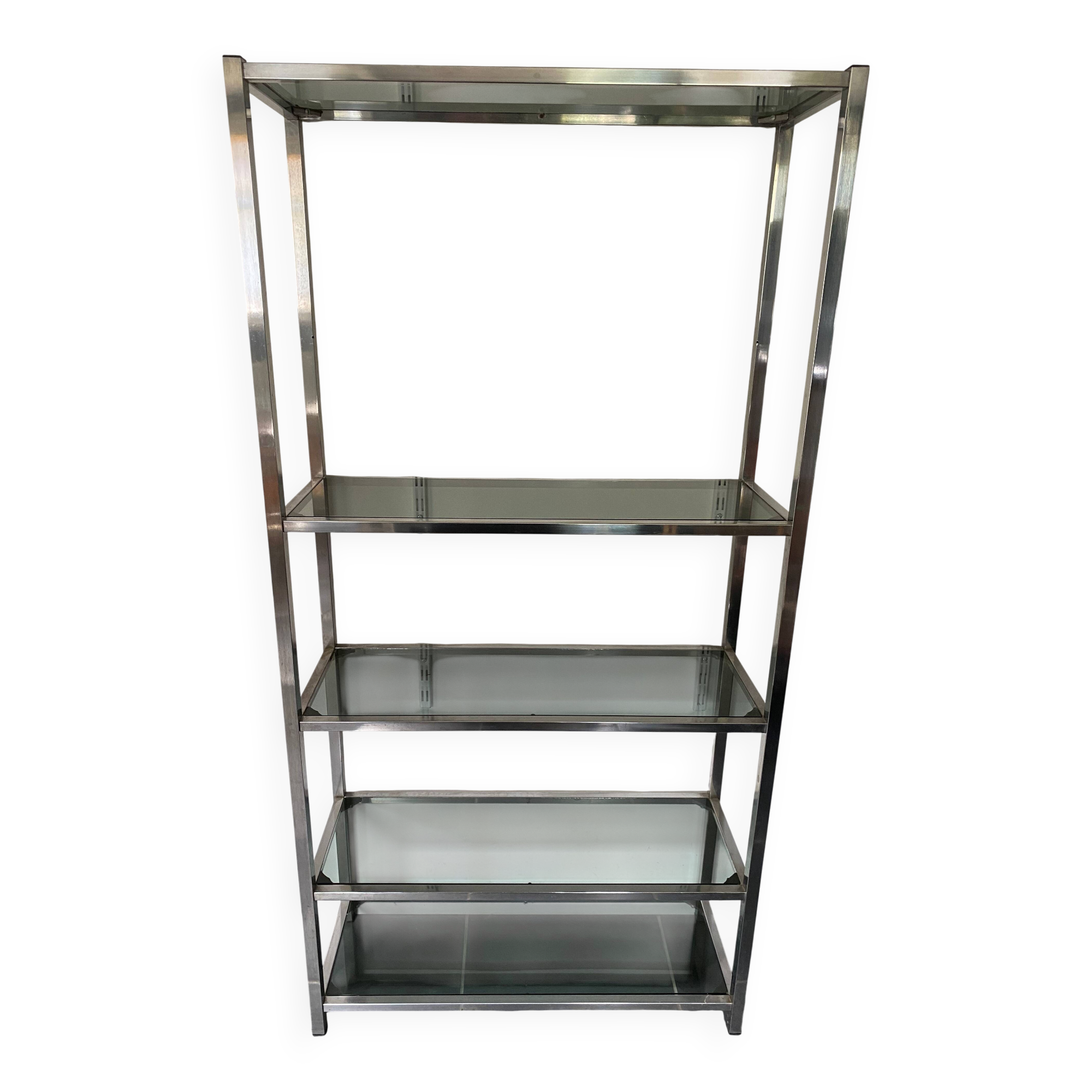 Display bookshelf modular wall shelf glass and chrome vintage 1970s