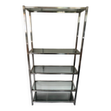 Display bookshelf modular wall shelf glass and chrome vintage 1970s