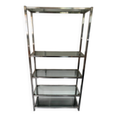 Display bookshelf modular wall shelf glass and chrome vintage 1970s