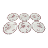 Set of 6 dessert plates from the early 20th century, Sarreguemines, Fontanges model