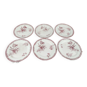 Set of 6 dessert plates from the early 20th century, Sarreguemines, Fontanges model