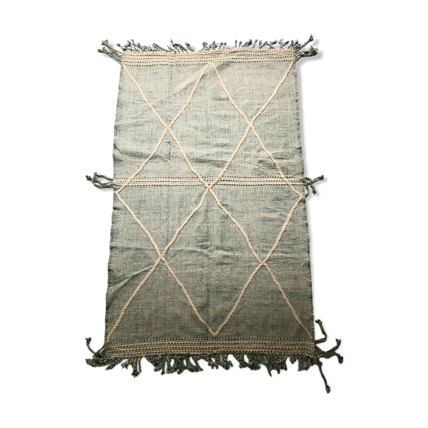 Moroccan Berber carpet Kilim Zanafi water green and ecru 2.7x1.57m