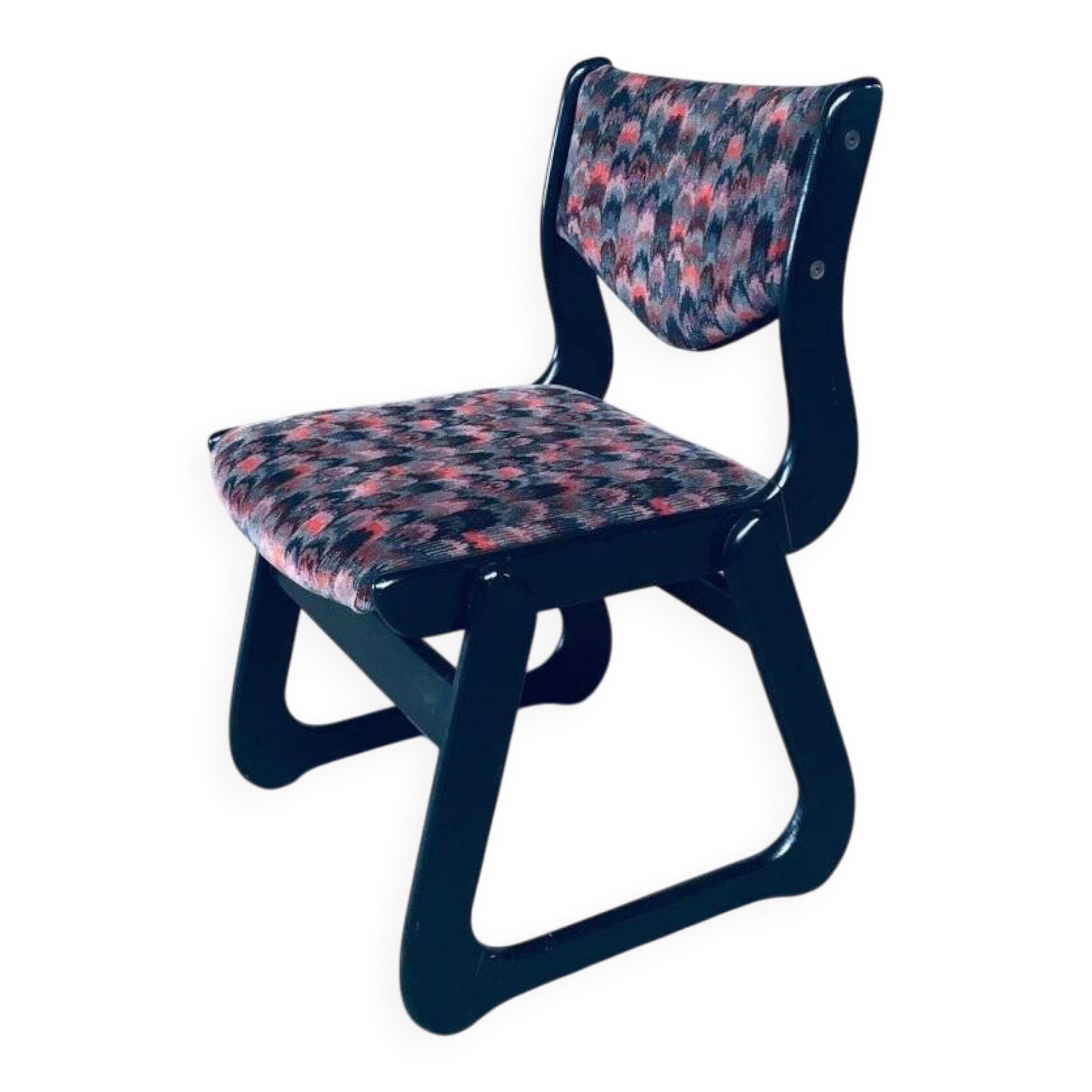 Mid-Century Modern Black Stained Wood Dining Chairs, 1970s, Set of 4