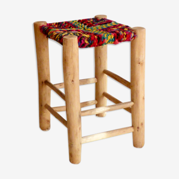 Tabouret bouchérouite 50 cm en bois de citronnier et coton recyclé