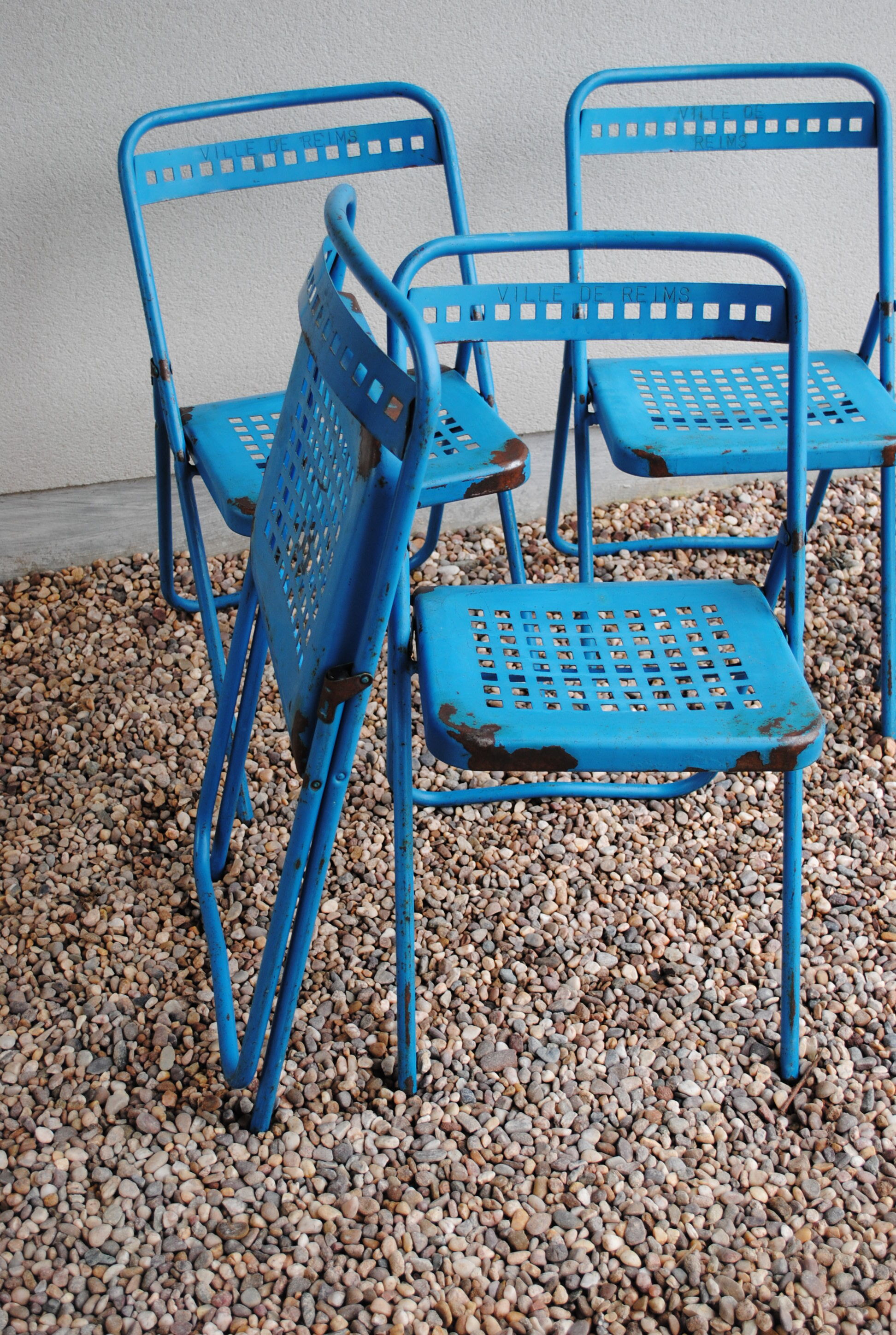 Lot of 5 Souvignet 1960 metal folding chairs