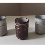 Set of 3 small Roger Collet Vallauris stoneware liqueur glasses