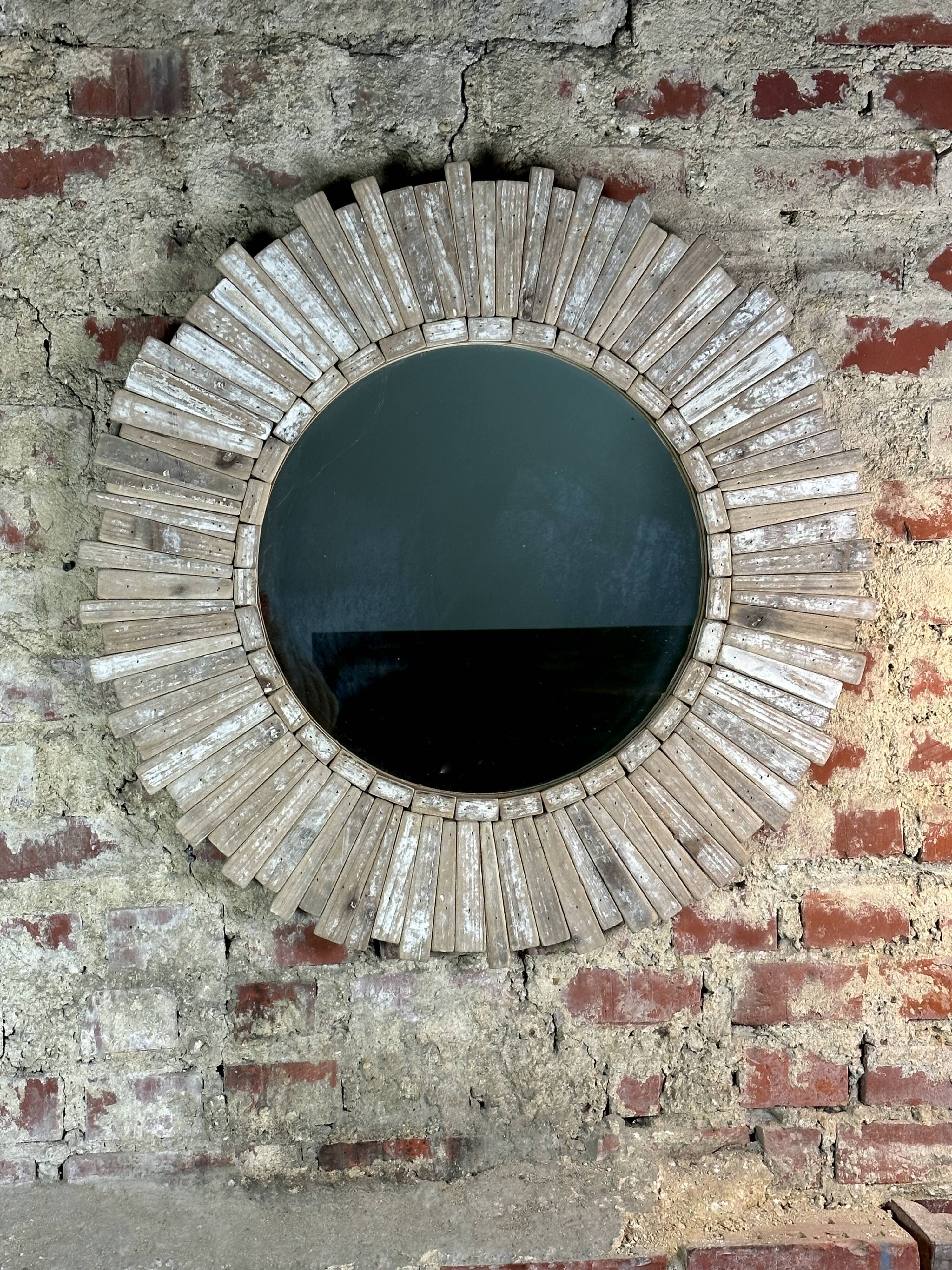 Mirror in patinated natural wood