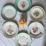 Pitted old flat earthenware plates with gold