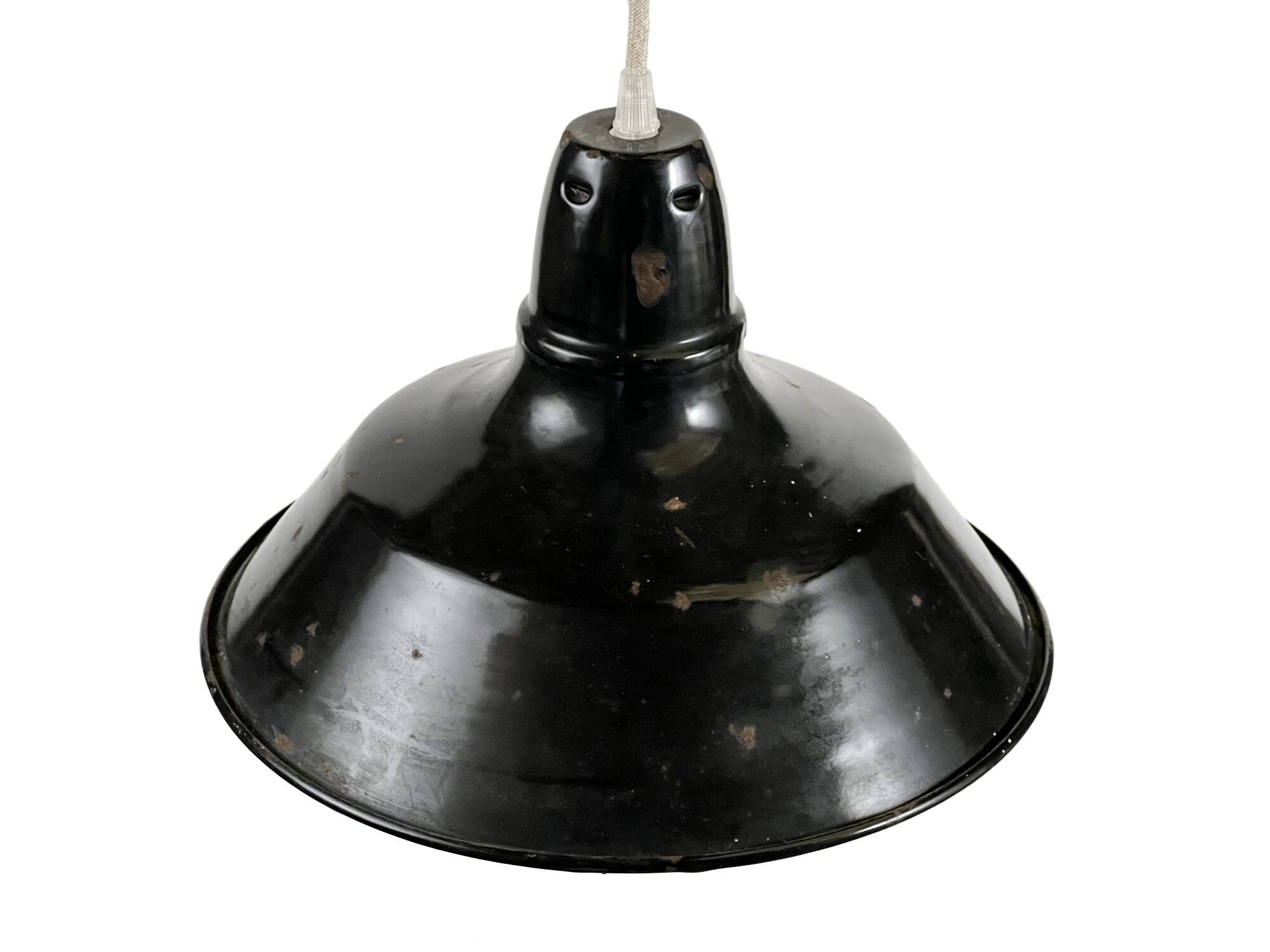 Enameled industrial pendant light. France 1950s