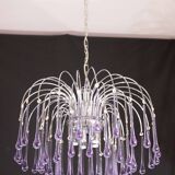 The Purple Crown, LArge Size Murano Chandelier Purple and Crystal Drops, 19
