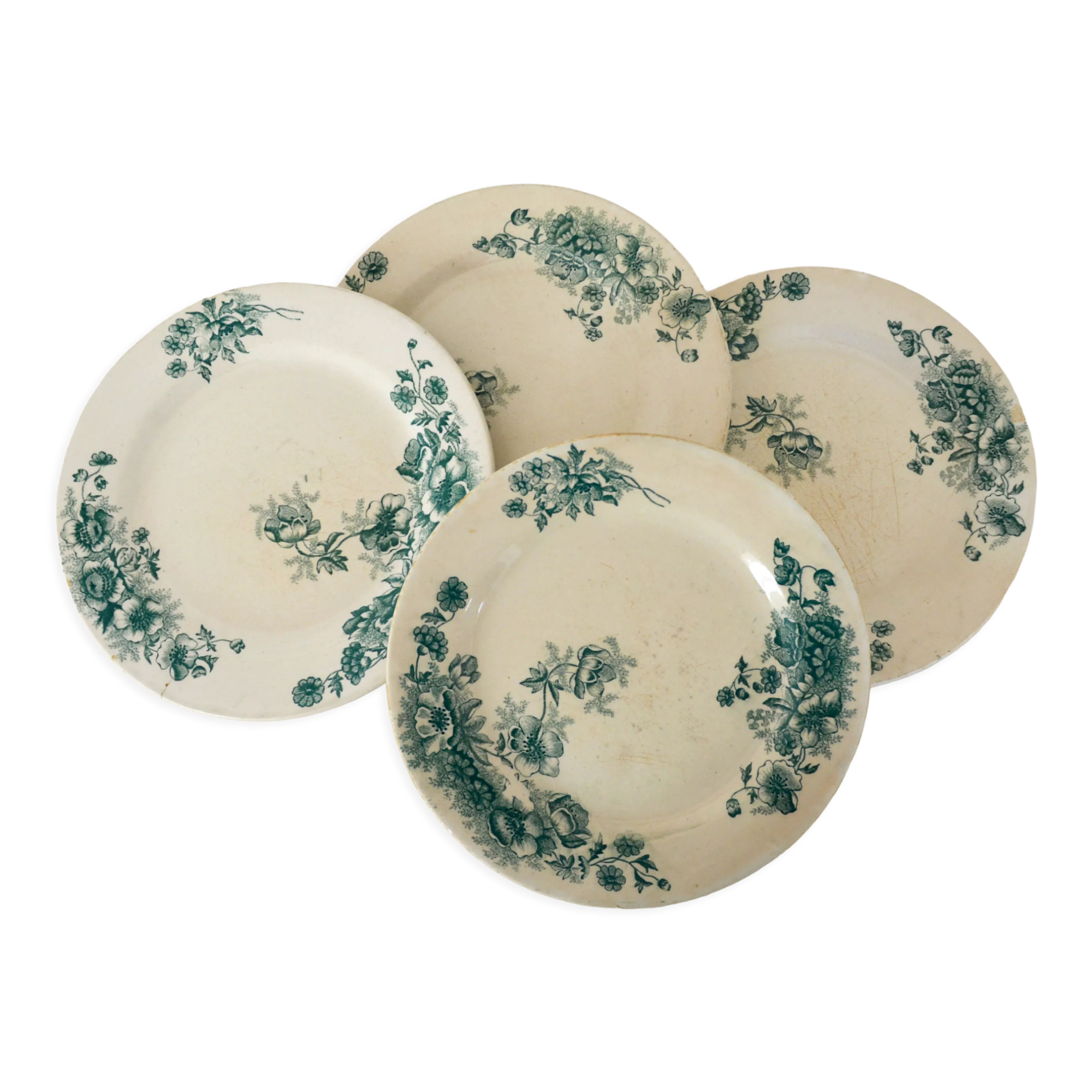 4 flat plates "Anemones" iron earth