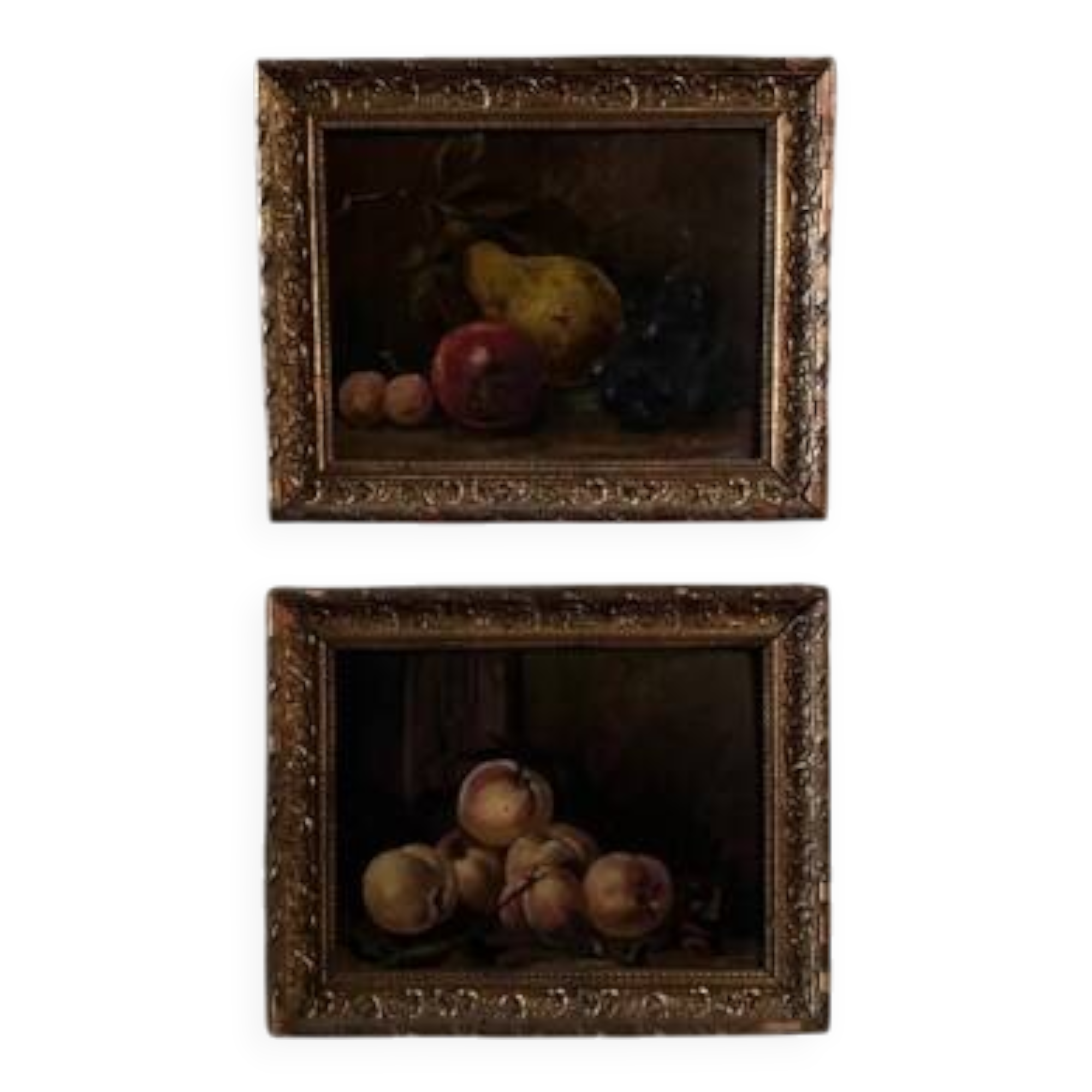 Pair of still lifes, oils on cardboard, fruits, 20th century by L. Gauthier
