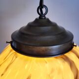 Lampe à suspension art déco en glaçure opaline, gemarmerd, messing, jaren 1930