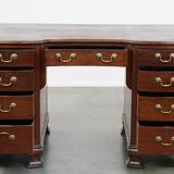 Antique wooden English desk from the late 19th century with a leather top