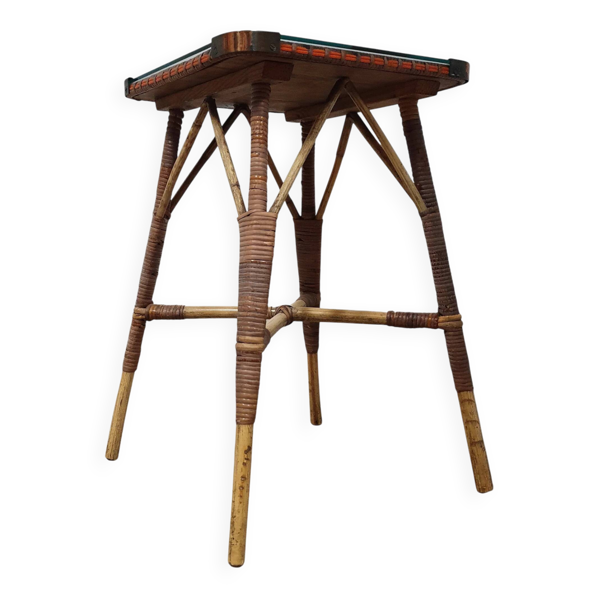 Bamboo side table with glass top