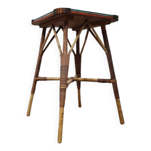 Table d'appoint en bambou - verre plateau