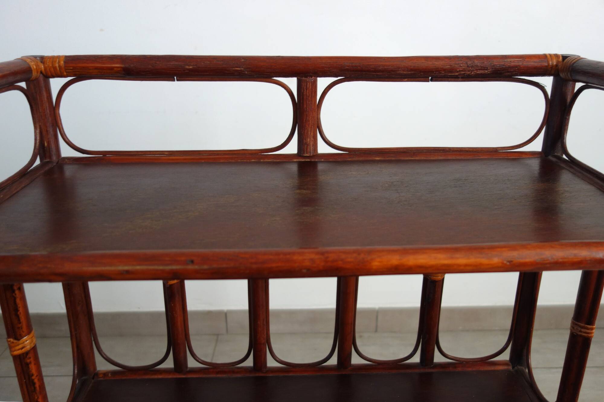 Vintage bamboo and rattan shelf