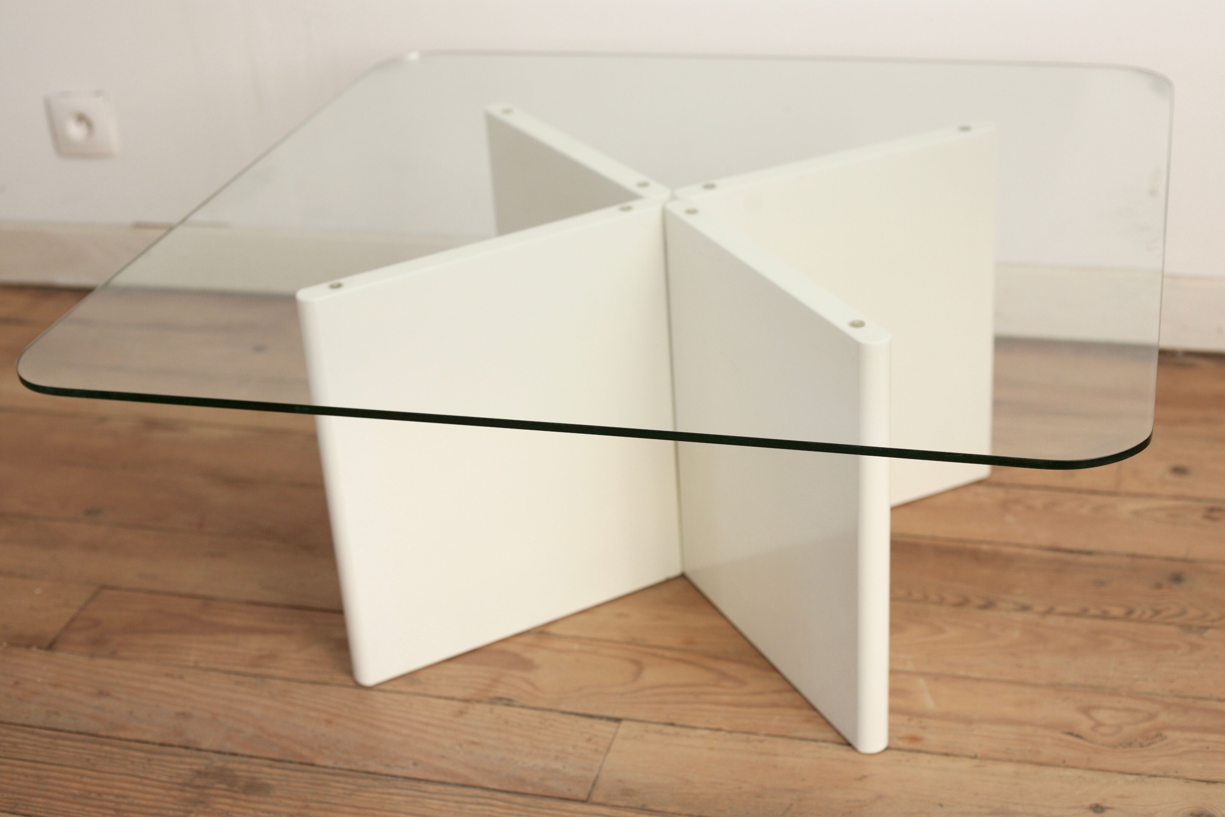 Wood and glass coffee table , France, circa 1980