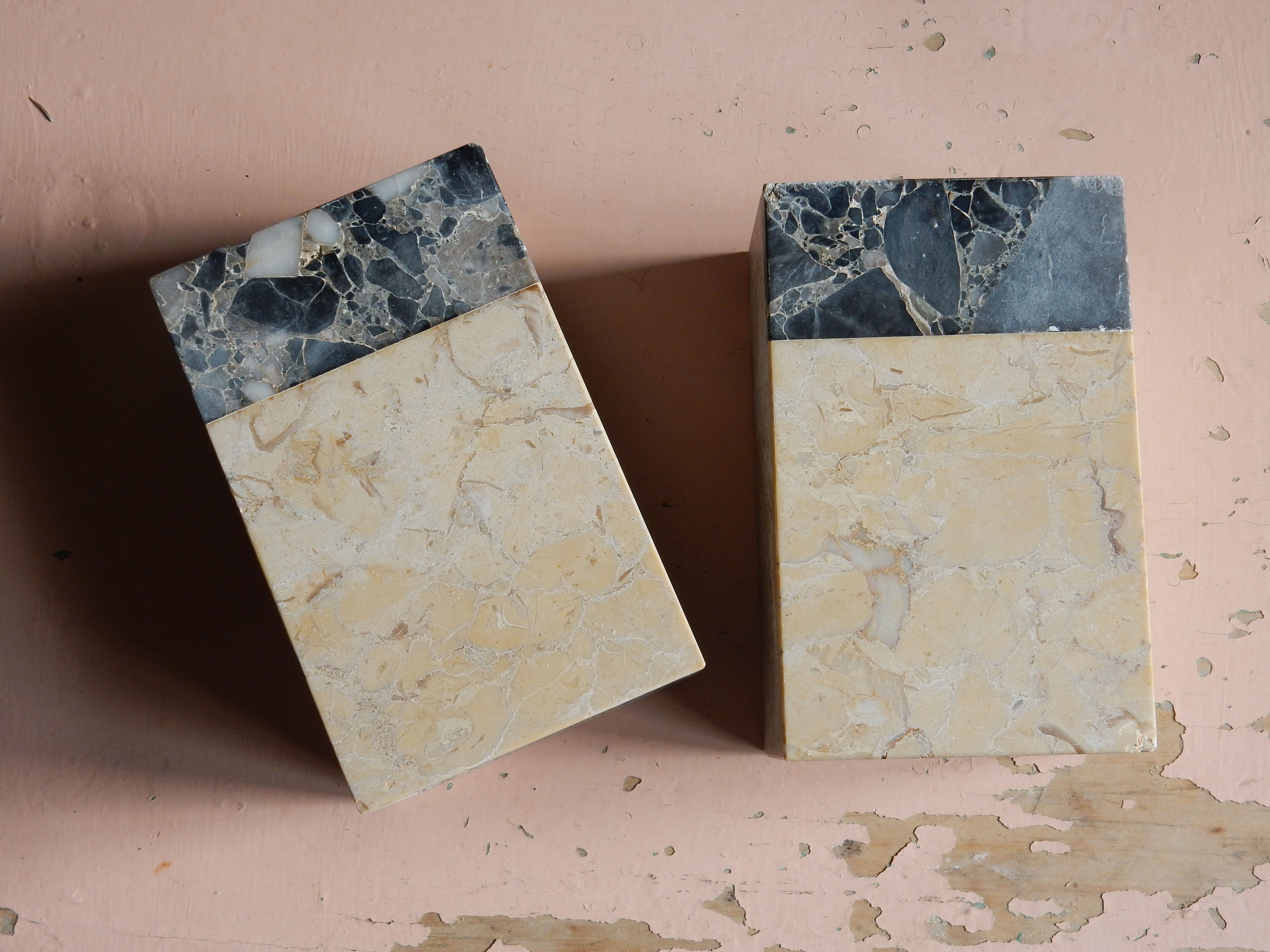 Pair of travertine and granite vases Art Deco