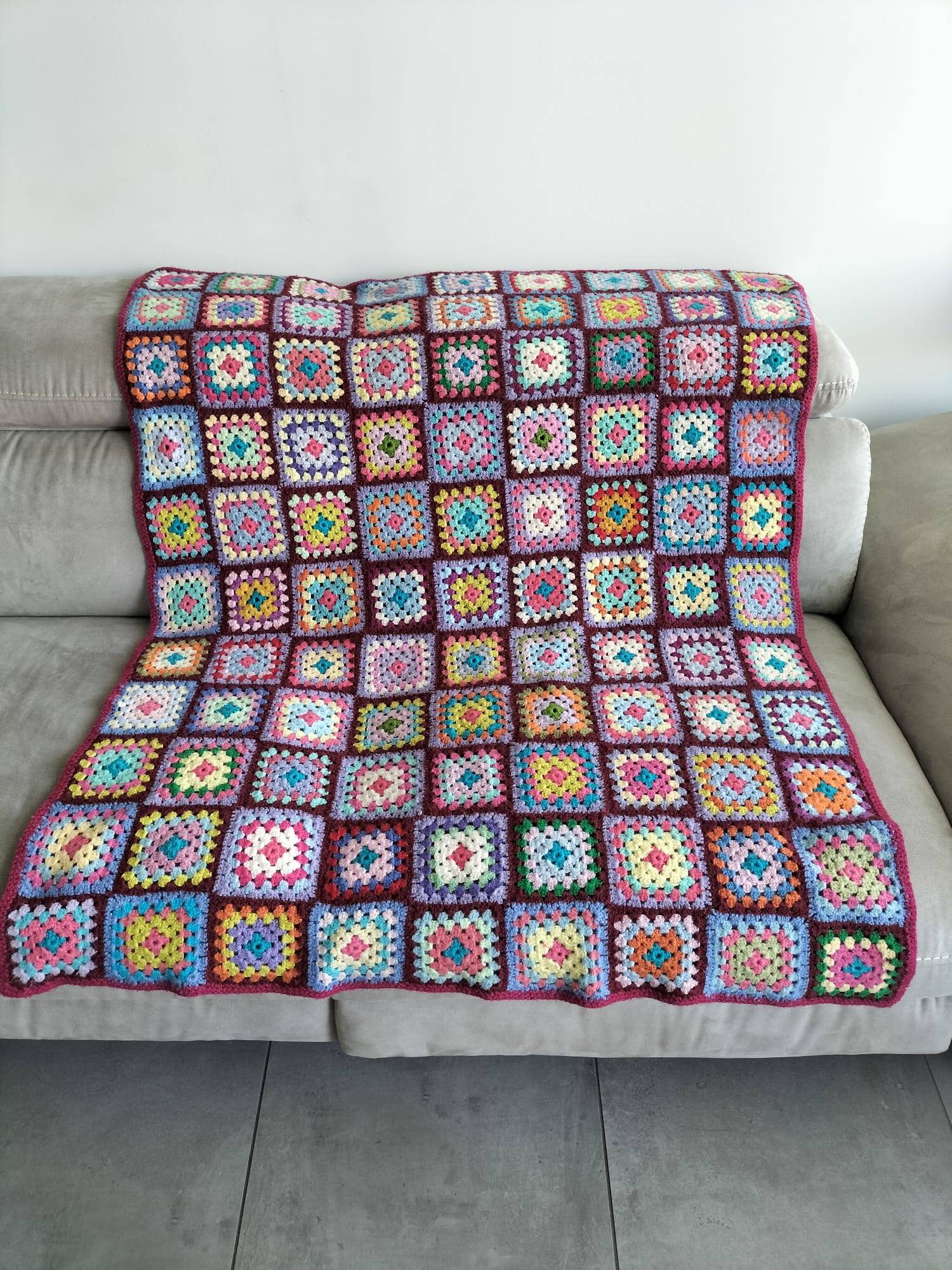 Plaid vintage crochet granny square multicoloured