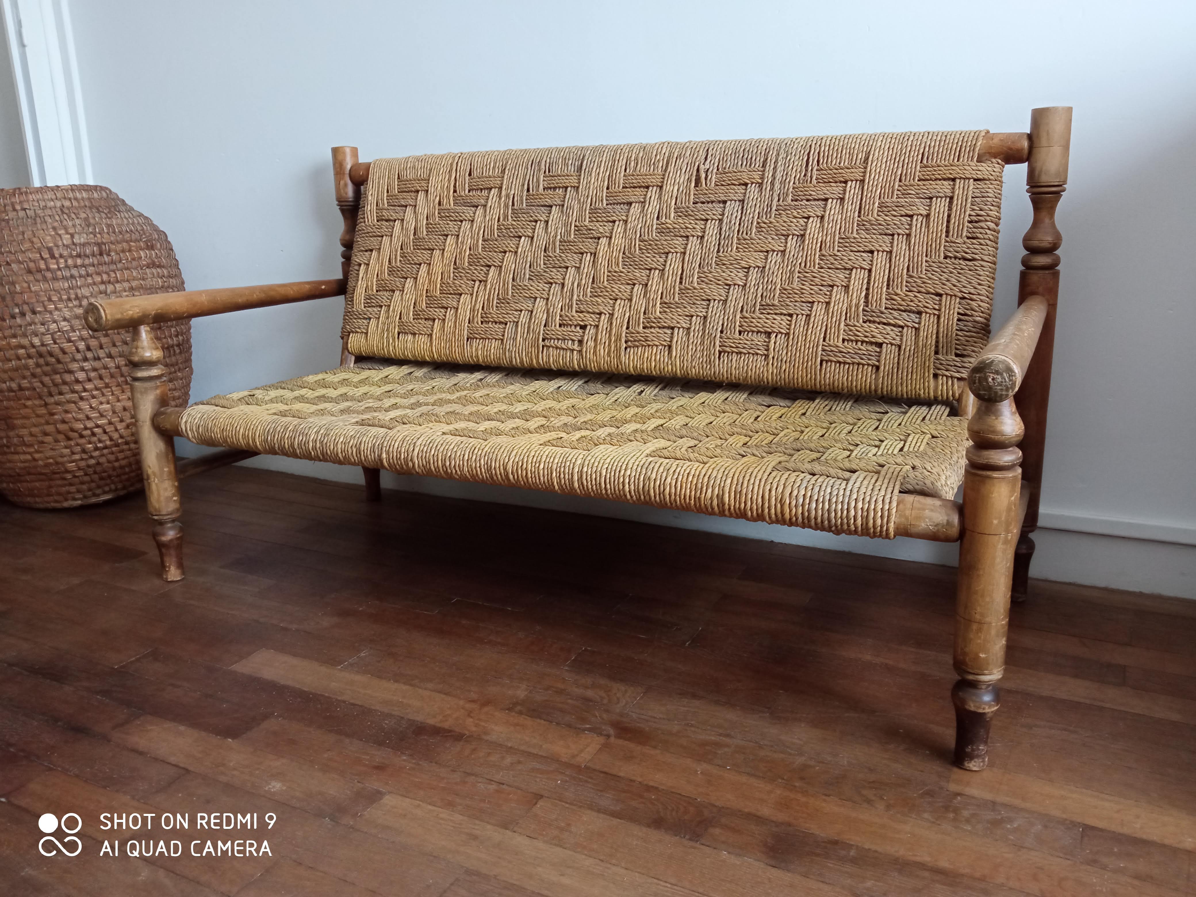 Wooden bench and rope around 1950