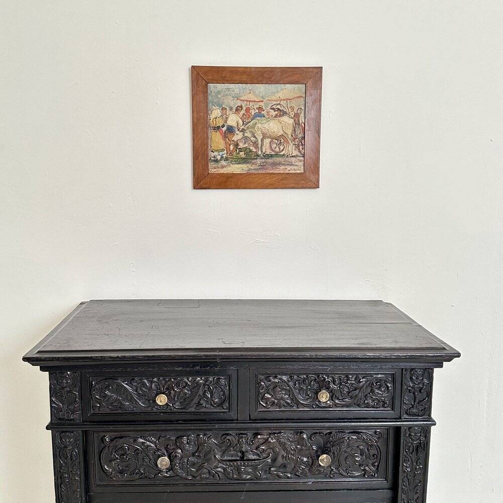 French Artist, Expressionist Scene, Oil Painting, 1941, Framed