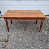 English wood coffee table with leather shelves