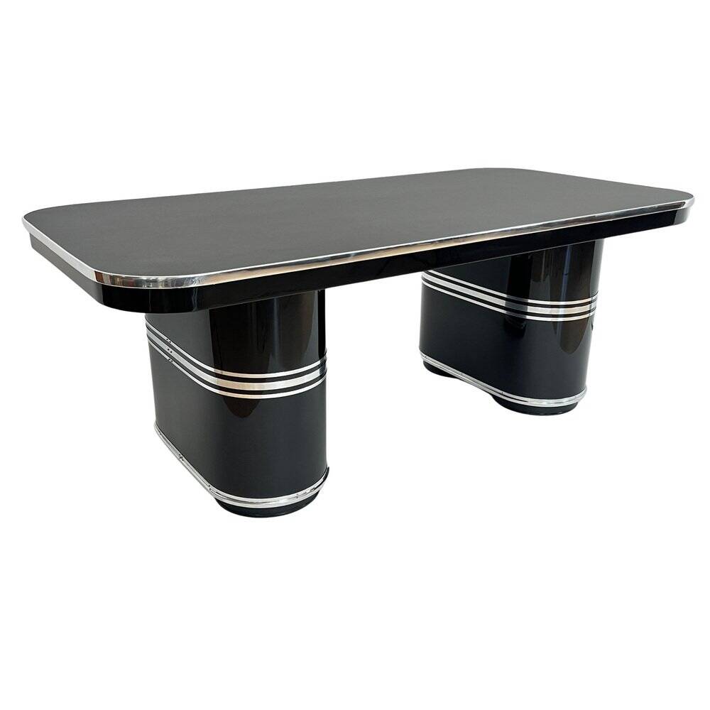 New York Desk in Black Lacquered Metal & Linoleum from Mauser, Germany, 1950