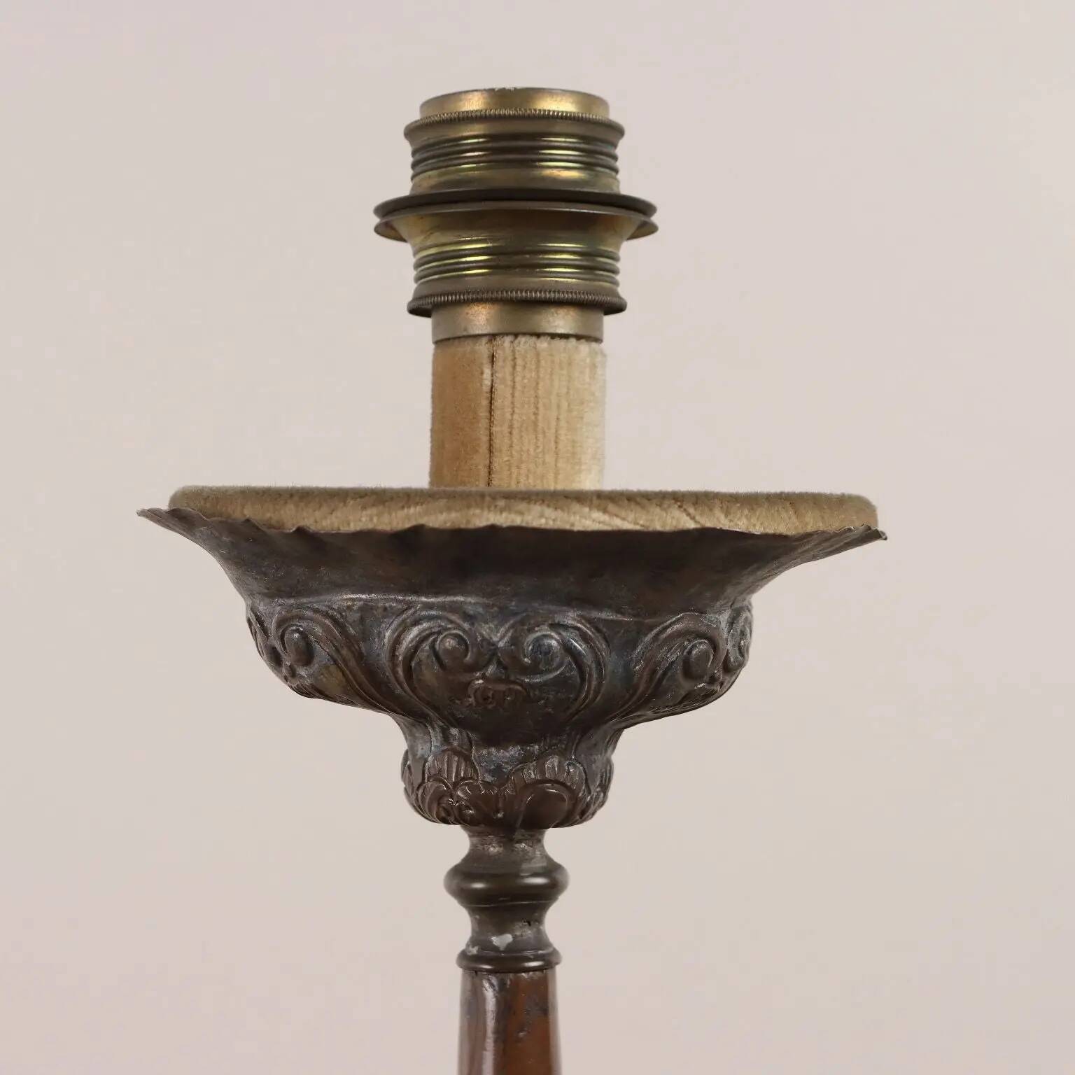 Antique candelabrum converted into a lamp, 18th-19th century.