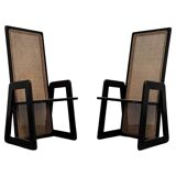 High-Backed Chairs in Lacquered Vienna Straw, 1970s, Set of 2