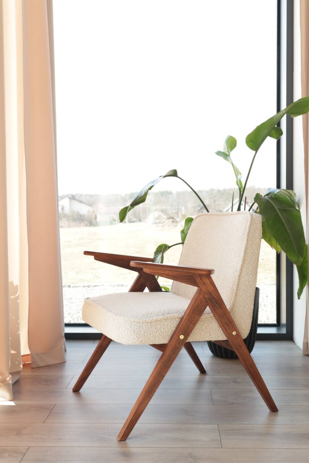Off-white boucle Scandinavian armchair by Chierowski