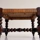 Antique French Turned Wood and Woven Rattan Footstool/ Sidetable