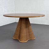 Italian design round table in wood and rattan