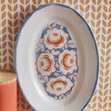 Oval white serving dish with floral patterns Floréal M.B.C.M.