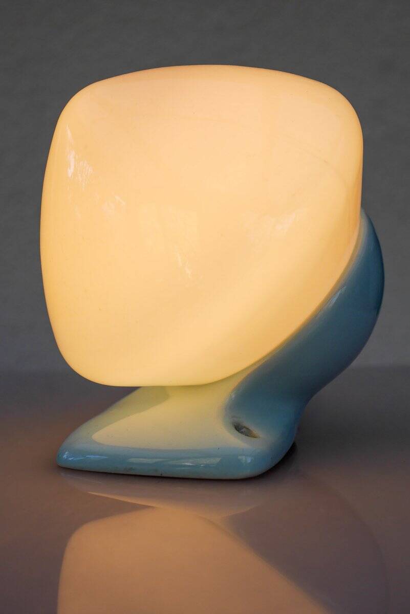Large mid-century modern pale blue bathroom sconce from Ifö