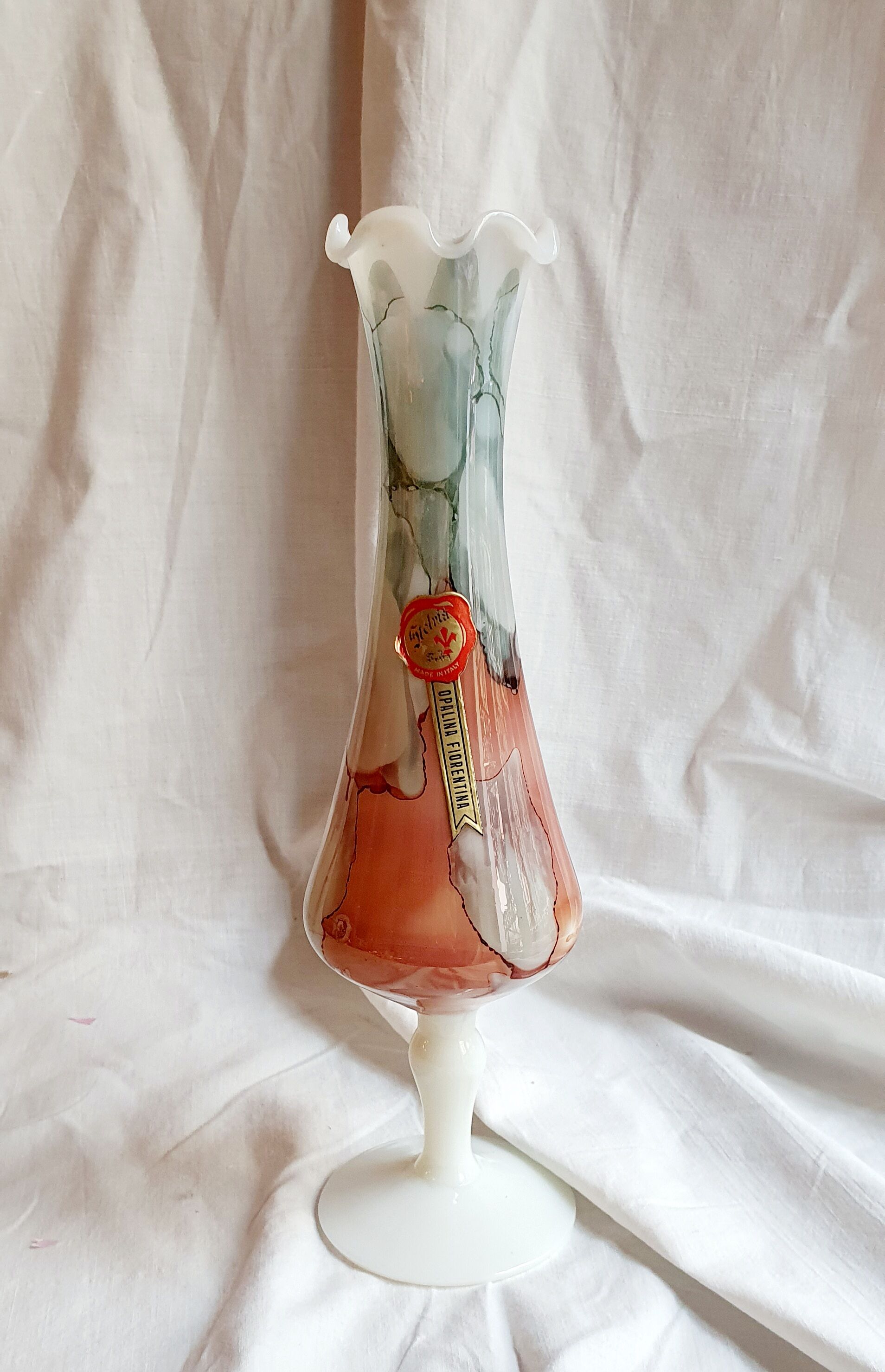 Opaline vase Florentine Stelvia marbled pink