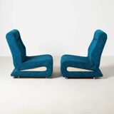 Set of 2 space-age lounge chairs in blue pattened upholstery, 1970s