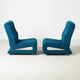Set of 2 space-age lounge chairs in blue pattened upholstery, 1970s