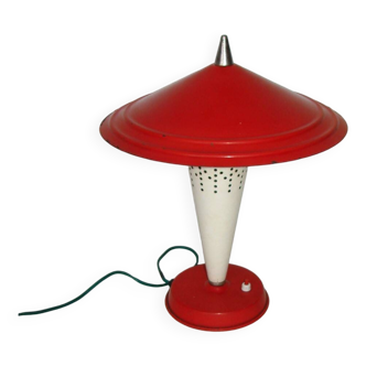 Lampe champignon en métal rouge et blanc, 1960
