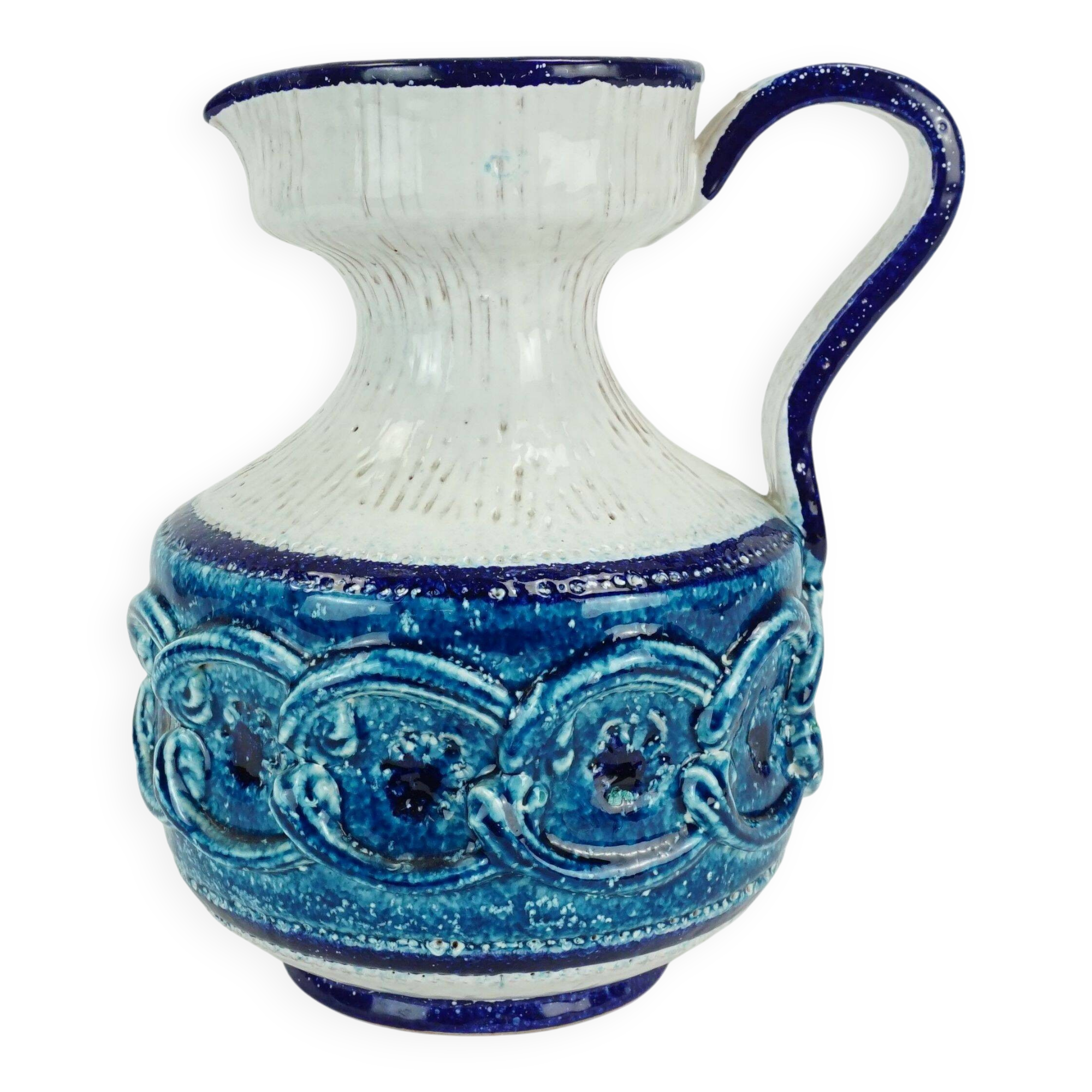 italian vintage VASE nuovo rinascimento relief decor white blue turquoise