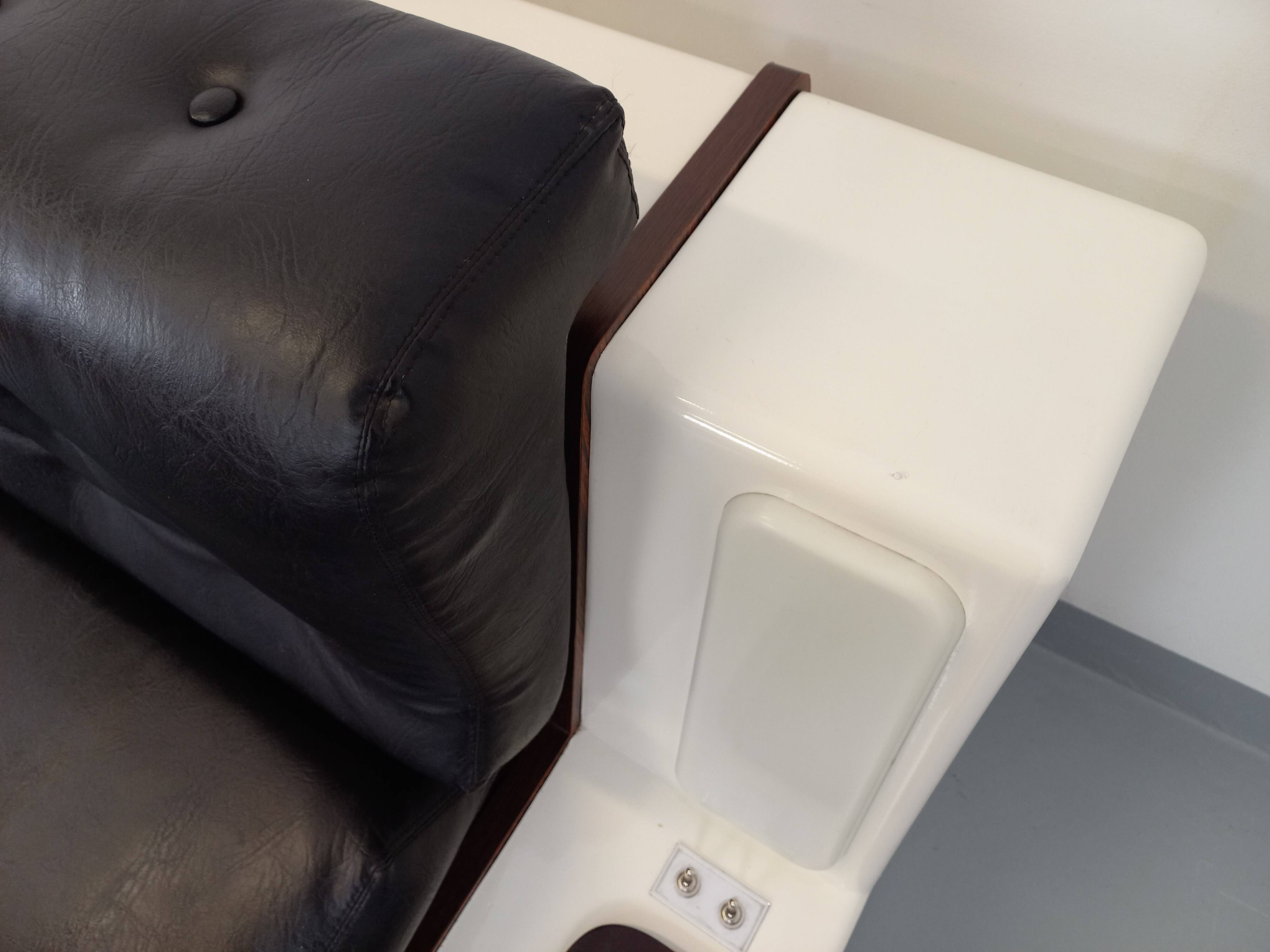 Vintage sofa bed bench with integrated lighting, Italian design Beka Tortuga, in skai, fiber