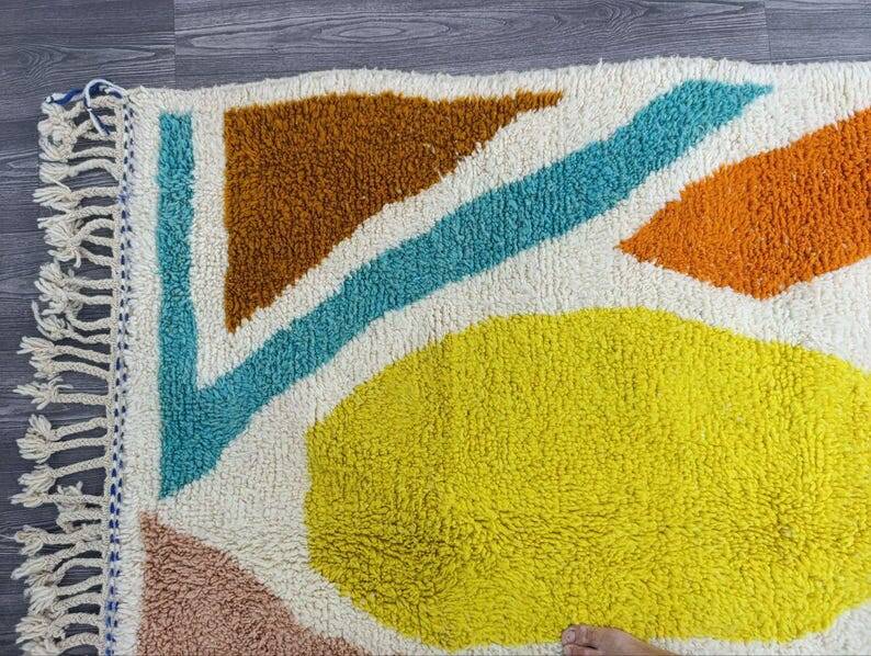Blessed Moroccan Ourain rug, handwoven with colourful patterns, 150/250 cm.